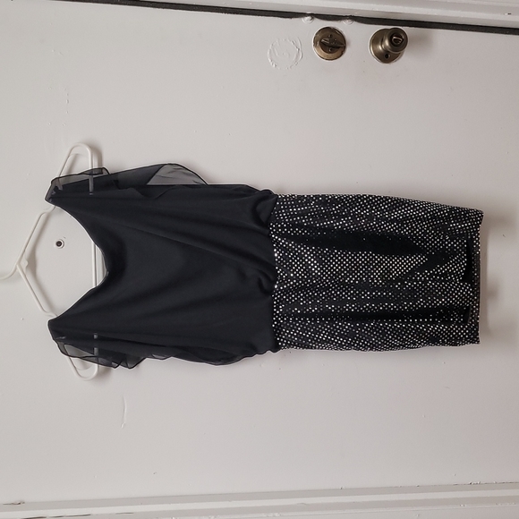 Ruby Rox dress S sheer slit sleeve black w silver - Picture 5 of 9